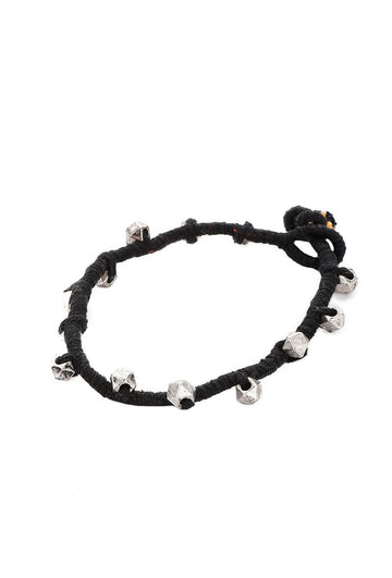 Set of 2: Black Embellishments Threaded German Silver Anklet